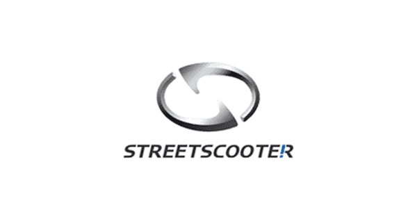 Logo von StreetScooter: Silberner Kreis mit Pfeilen, darunter der Schriftzug "StreetScooter".