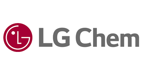 LG Chem-Logo, rotes Symbol links, grauer Schriftzug rechts, schlichtes Design.